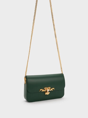 Merial Metallic Accent Clutch, Dark Green, hi-res