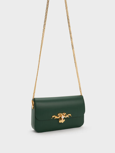 Merial Metallic Accent Clutch, Dark Green, hi-res