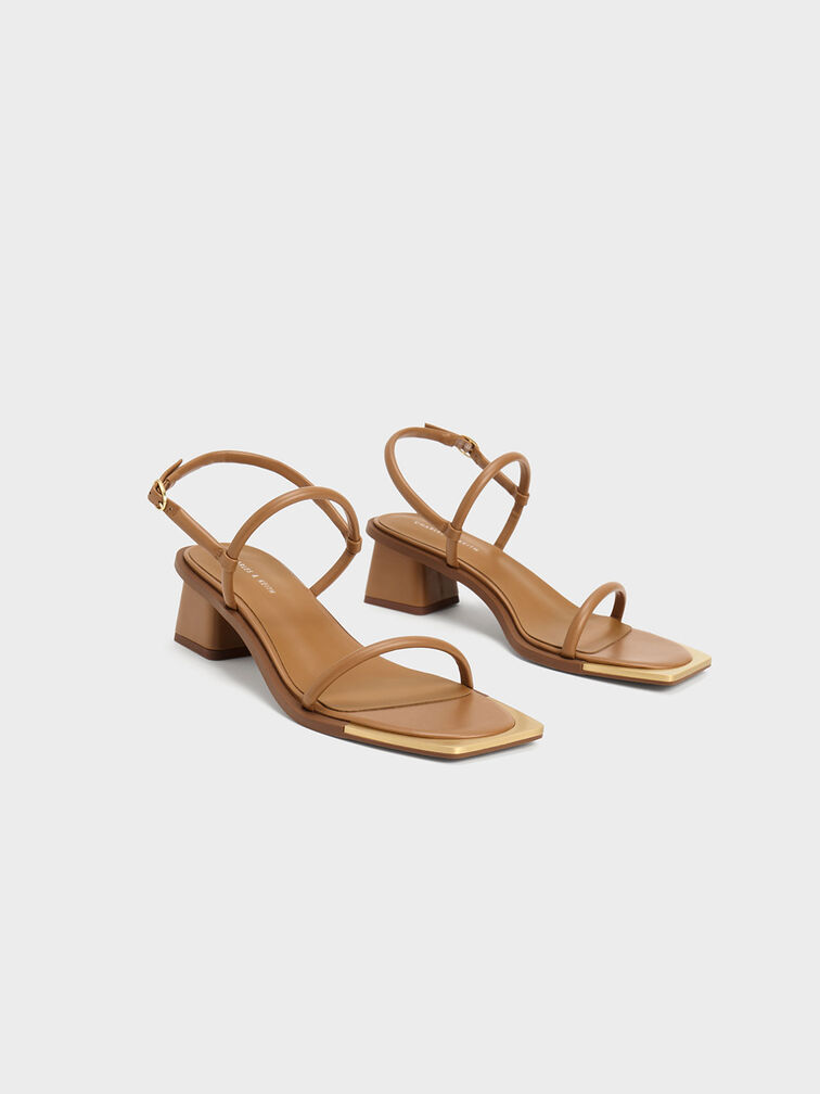 Metallic Tip Strappy Sandals, Camel, hi-res