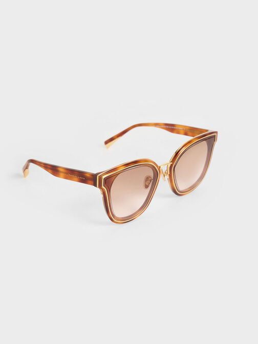 Gold-Trim Rectangular Sunglasses, T. Shell, hi-res