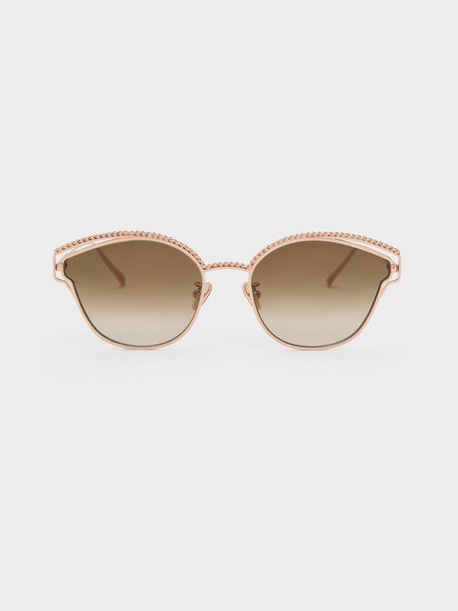 Braided Wire-Frame Cateye Sunglasses, Rose Gold, hi-res