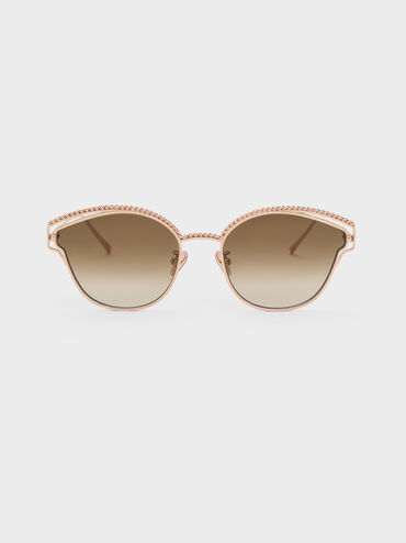 Braided Wire-Frame Cateye Sunglasses, Rose Gold, hi-res