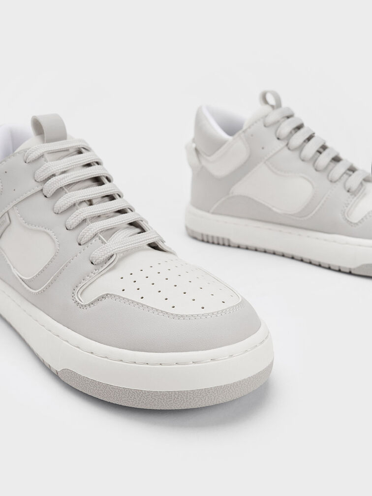 Two-Tone High-Top Platform Sneakers, Light Grey, hi-res