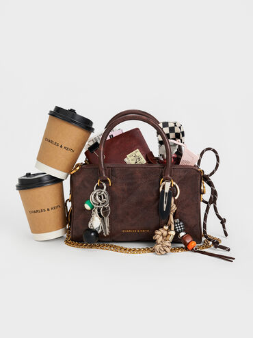 Philomena Panelled Chain-Handle Bowling Bag, Distressed Coffee, hi-res
