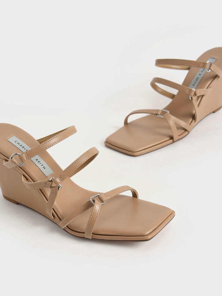 Strappy Wedge Mules, Camel, hi-res