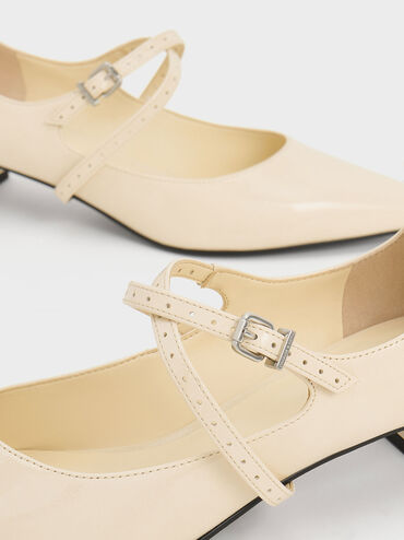 Crinkle-Effect Strappy Buckled Pumps, Beige, hi-res