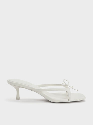 Bow Thong Kitten Heels, White, hi-res