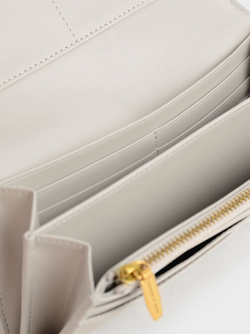 Front Flap Long Wallet, Light Grey, hi-res
