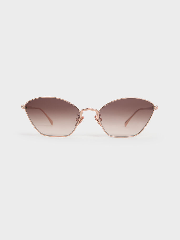 Crystal-Accent Cat-Eye Sunglasses, Rose Gold, hi-res