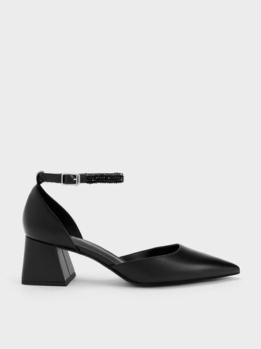 Beaded Ankle-Strap D'Orsay Pumps, Black, hi-res
