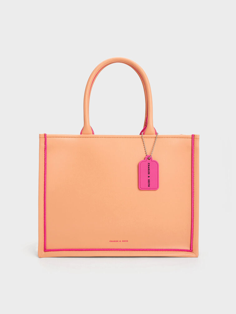 Jump Contrast-Trim Tote Bag, Orange, hi-res