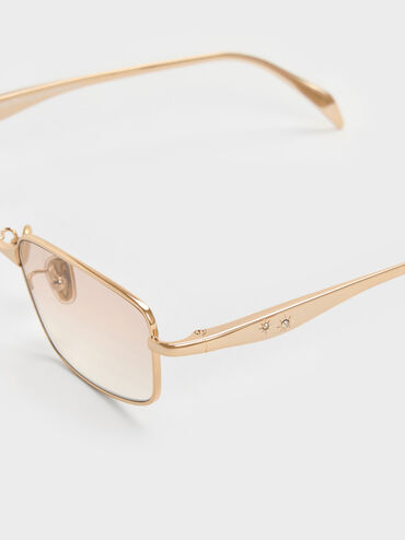 Celestia Metal-Rim Tinted Rectangular Sunglasses, Light Gold, hi-res