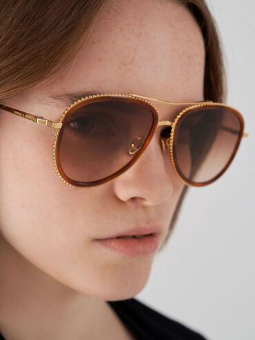 Recycled Acetate Gradient Tint Aviator Sunglasses, T. Shell, hi-res