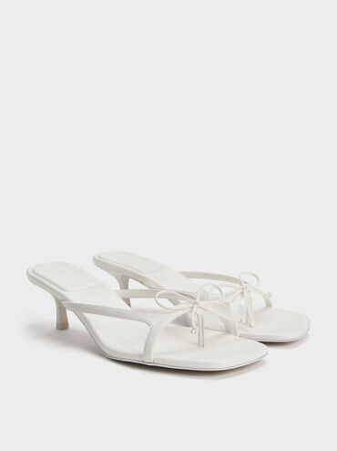 Bow Thong Kitten Heels, White, hi-res