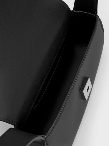 Petra Asymmetrical Front Flap Bag, Black, hi-res