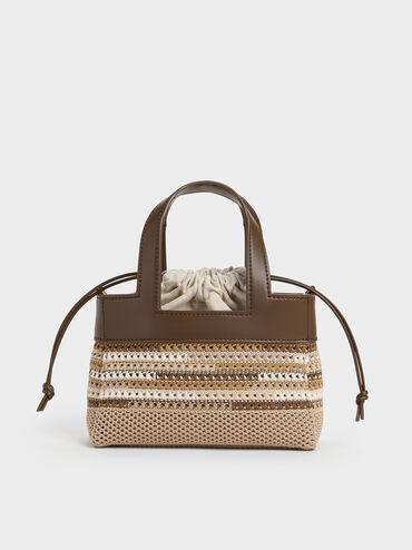 Girls' Ida Multi-Stripe Knitted Mini Bag, Multi Brown, hi-res