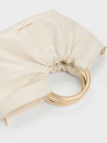 Ciara Ruched Metal Top Handle Bag, Cream, hi-res