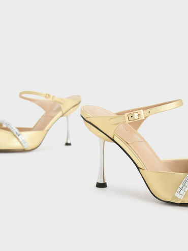 Demi Leather Gem-Embellished Heeled Mules, Gold, hi-res
