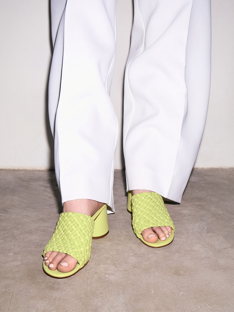 Interwoven Block Heel Mules, Lime, hi-res