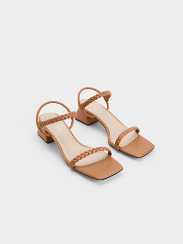 Braided Back Strap Sandals, Caramel, hi-res