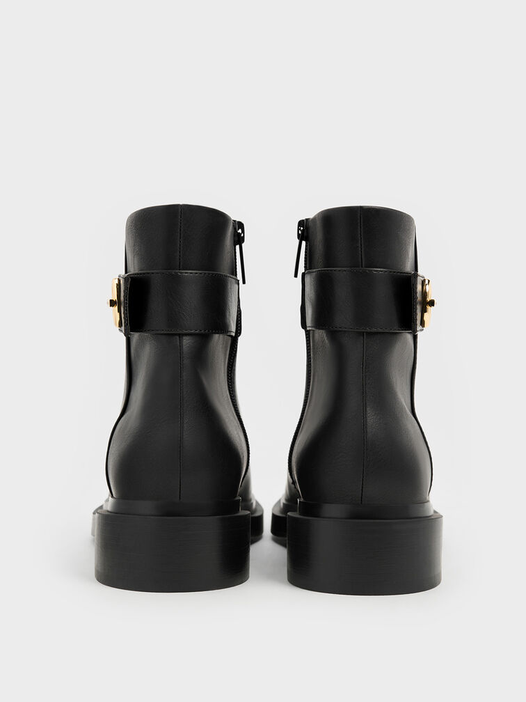 Metallic-Accent Ankle Boots, Black, hi-res