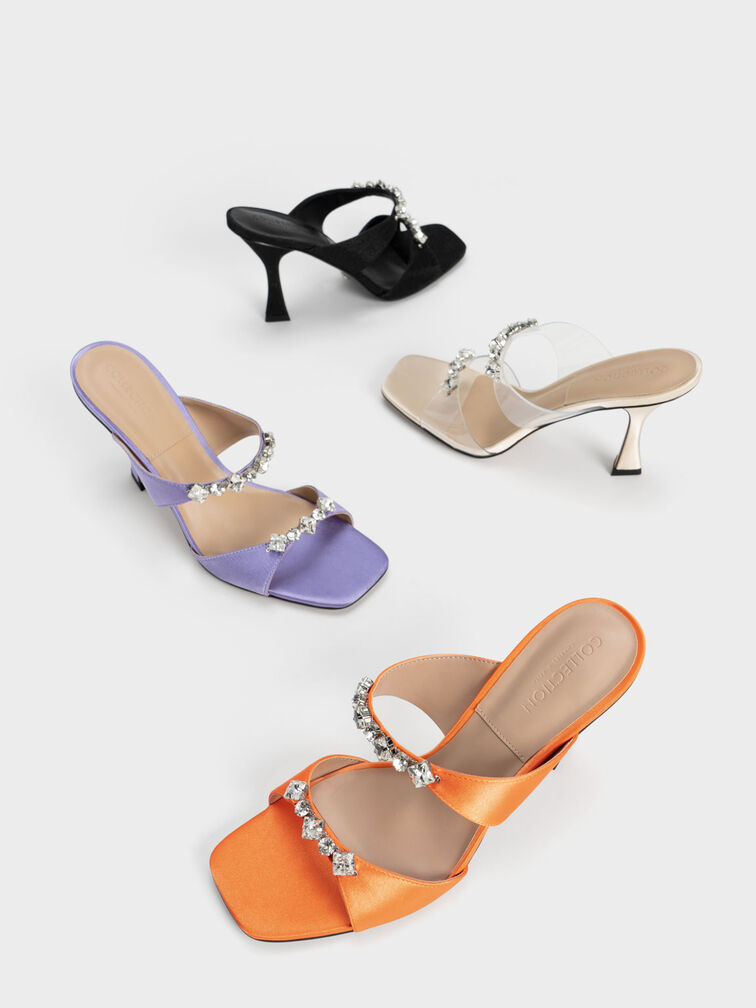 Metallic Gem-Encrusted Sandals, Orange, hi-res
