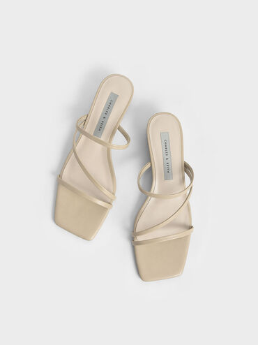 Strappy Wedge Mules, Beige, hi-res