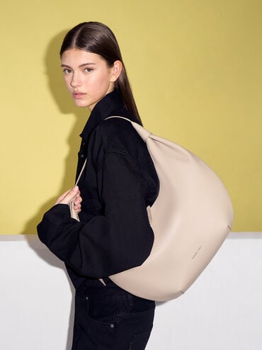 Odella Curved Hobo Bag, Taupe, hi-res