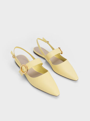 Buckled Strap Slingback Flats, Yellow, hi-res