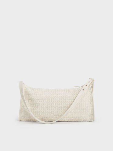 Textured Elongated Shoulder Bag, Frosted White, hi-res