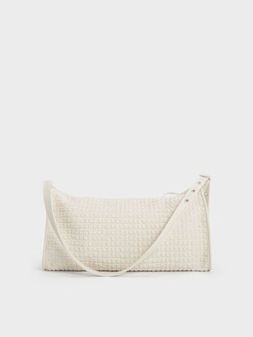 Textured Elongated Shoulder Bag, Frosted White, hi-res