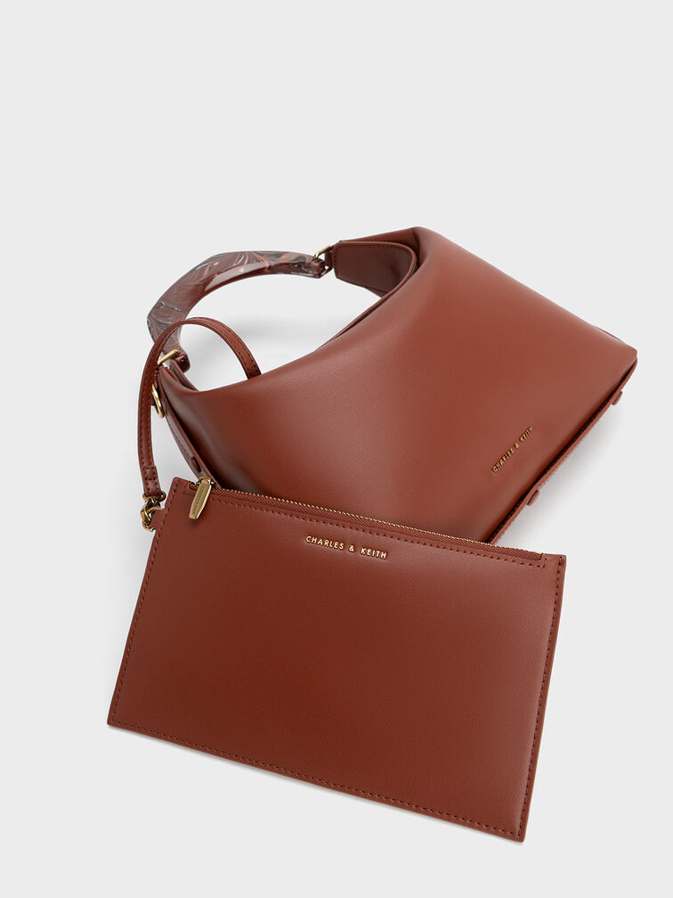 Marlin Acrylic Handle Hobo Bag, Mocha, hi-res