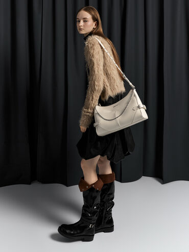Antonella Chain-Strap Side-Buckle Shoulder Bag, Cream, hi-res