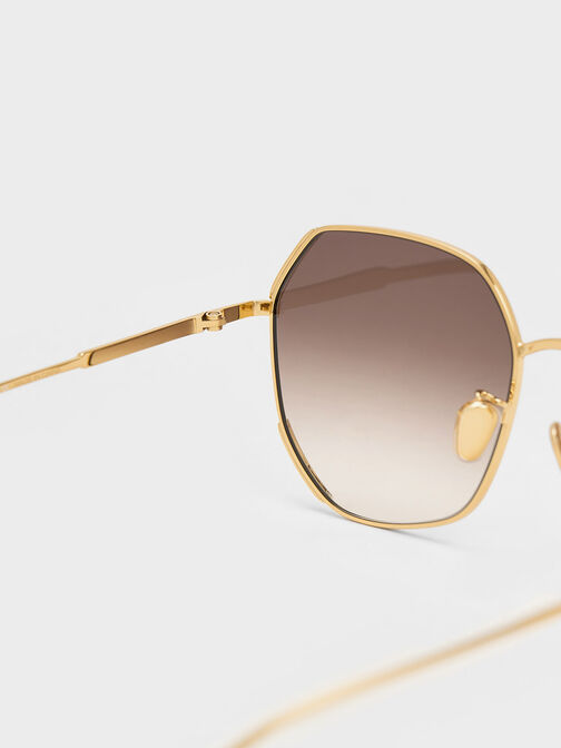 Geometric Wire-Frame Butterfly Sunglasses, Cream, hi-res