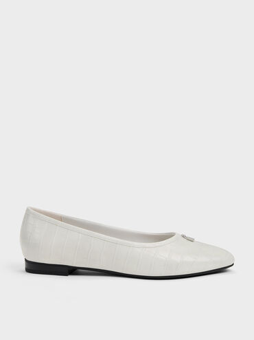Griselda Croc-Effect Ballet Flats, Animal Print White, hi-res