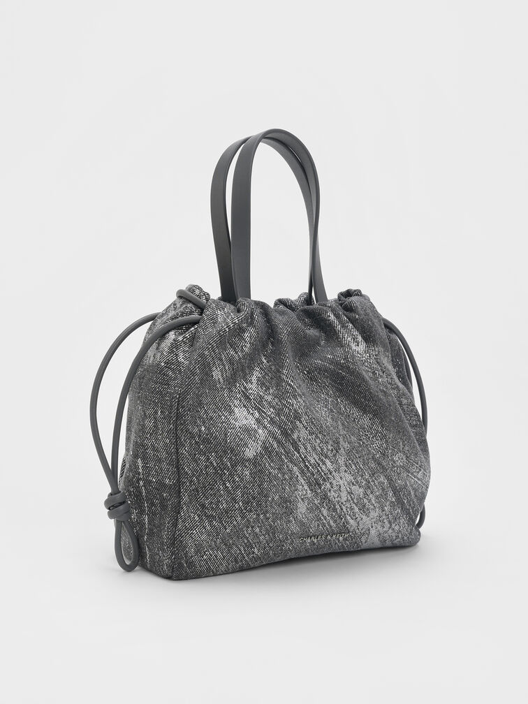Mini Bethel Metallic Denim Tote Bag, Silver Brushed Denim, hi-res