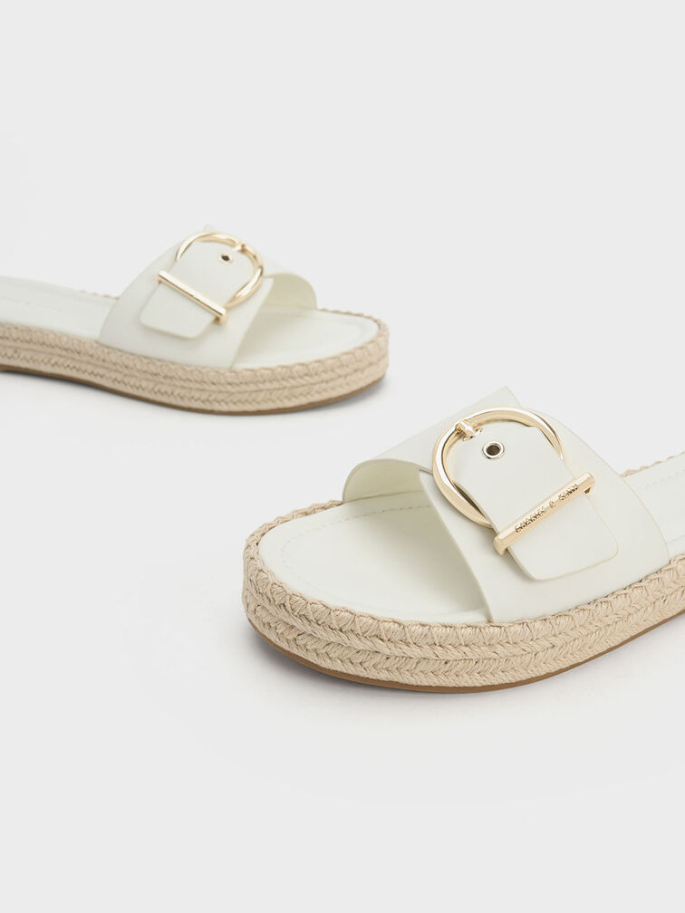 Buckled Espadrille Flat Sandals, Chalk, hi-res