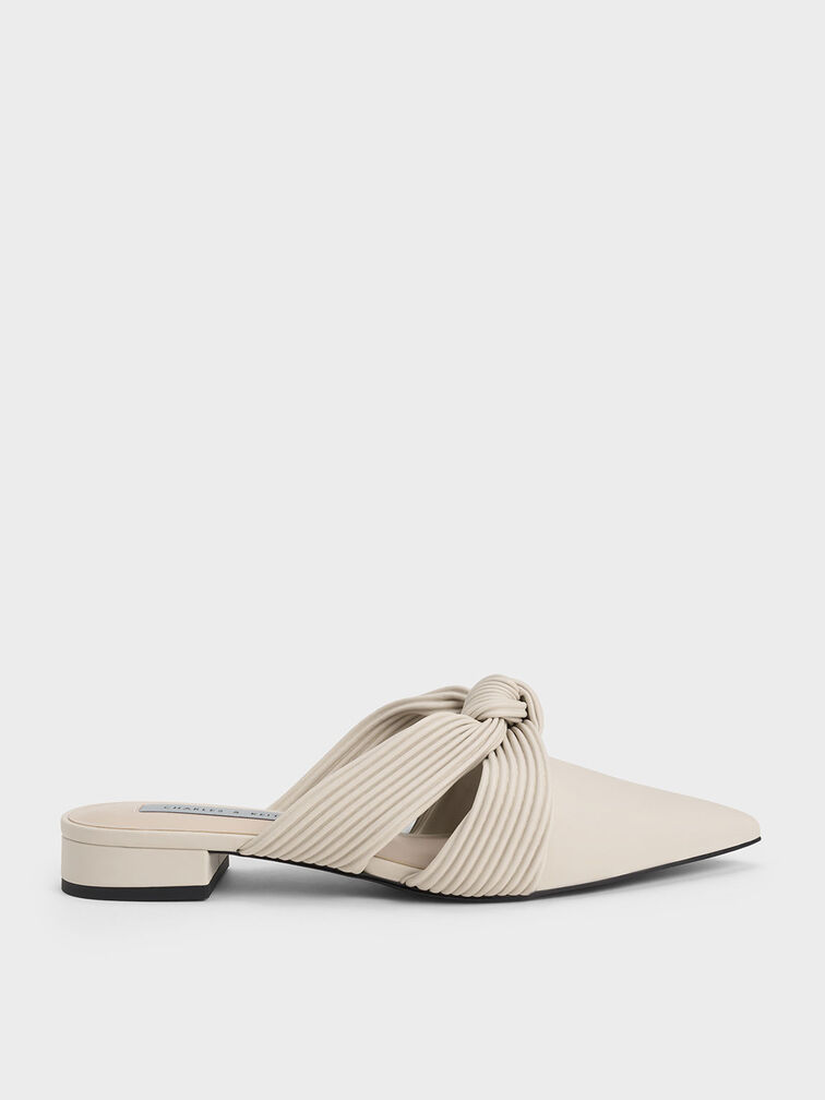 Knotted Pleated Mules, Chalk, hi-res