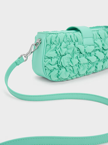 Ruched Nylon Chain Handle Bag, Mint Green, hi-res