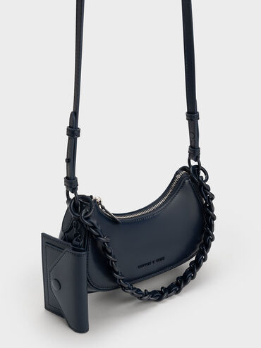 Alouette Curved Shoulder Bag, Navy, hi-res