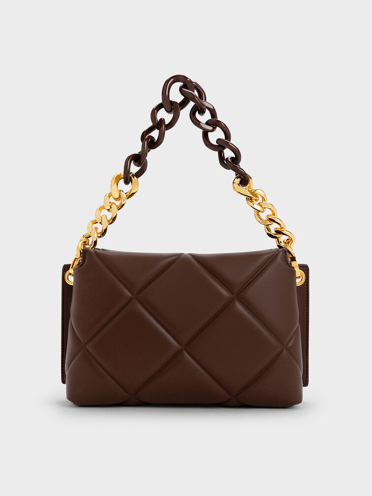 Danika Chunky Chain Padded Bag, Dark Brown, hi-res