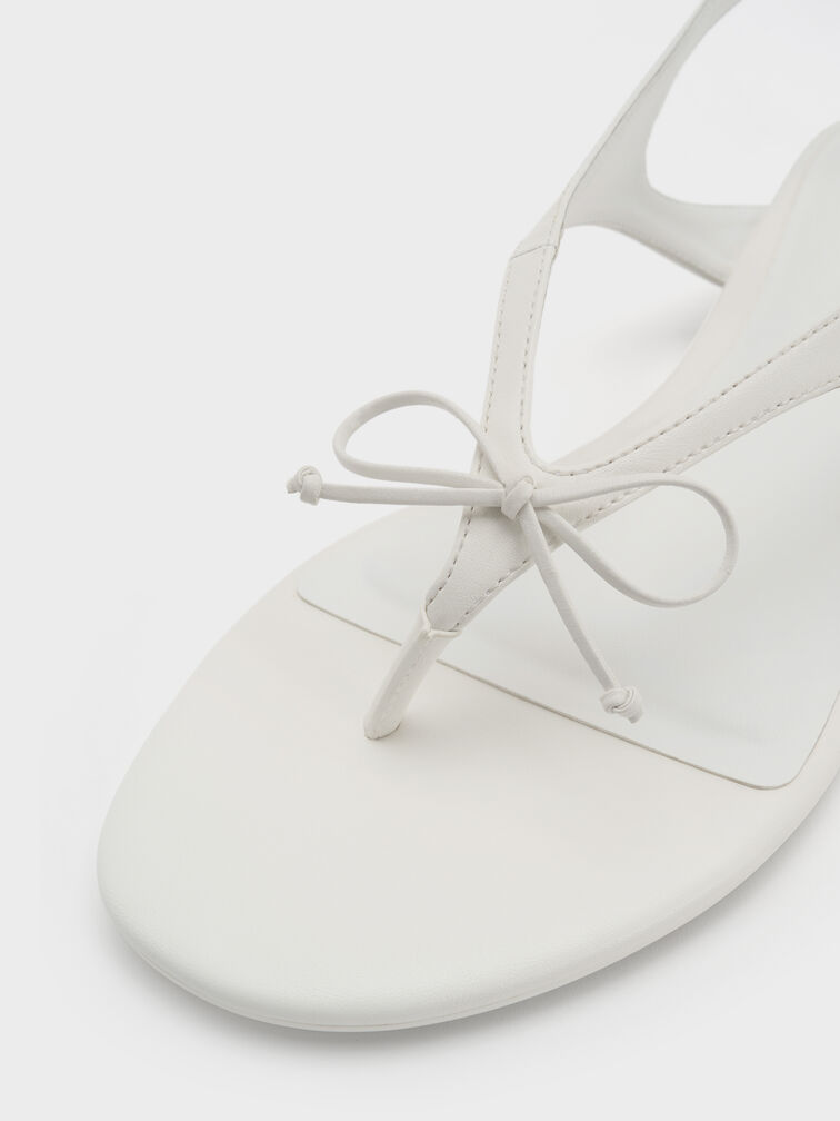 Bow Slingback Thong Sandals, White, hi-res