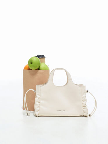 Quinby Ruched Tote Bag, Cream, hi-res