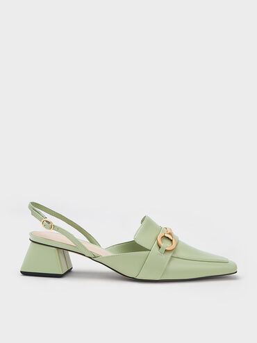Metallic Bar Slingback Pumps, Sage Green, hi-res