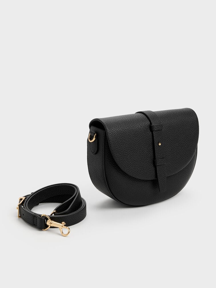 Beryl Belted Saddle Bag, Black, hi-res