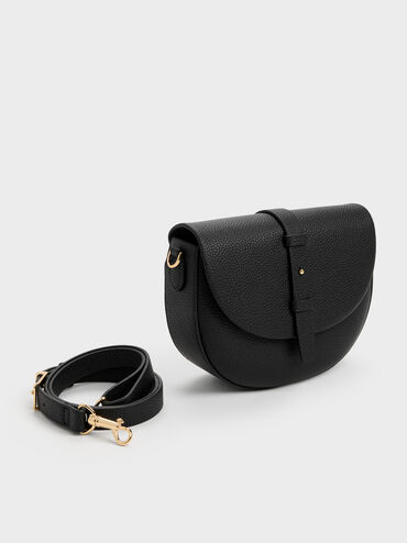 Beryl Belted Saddle Bag, Black, hi-res
