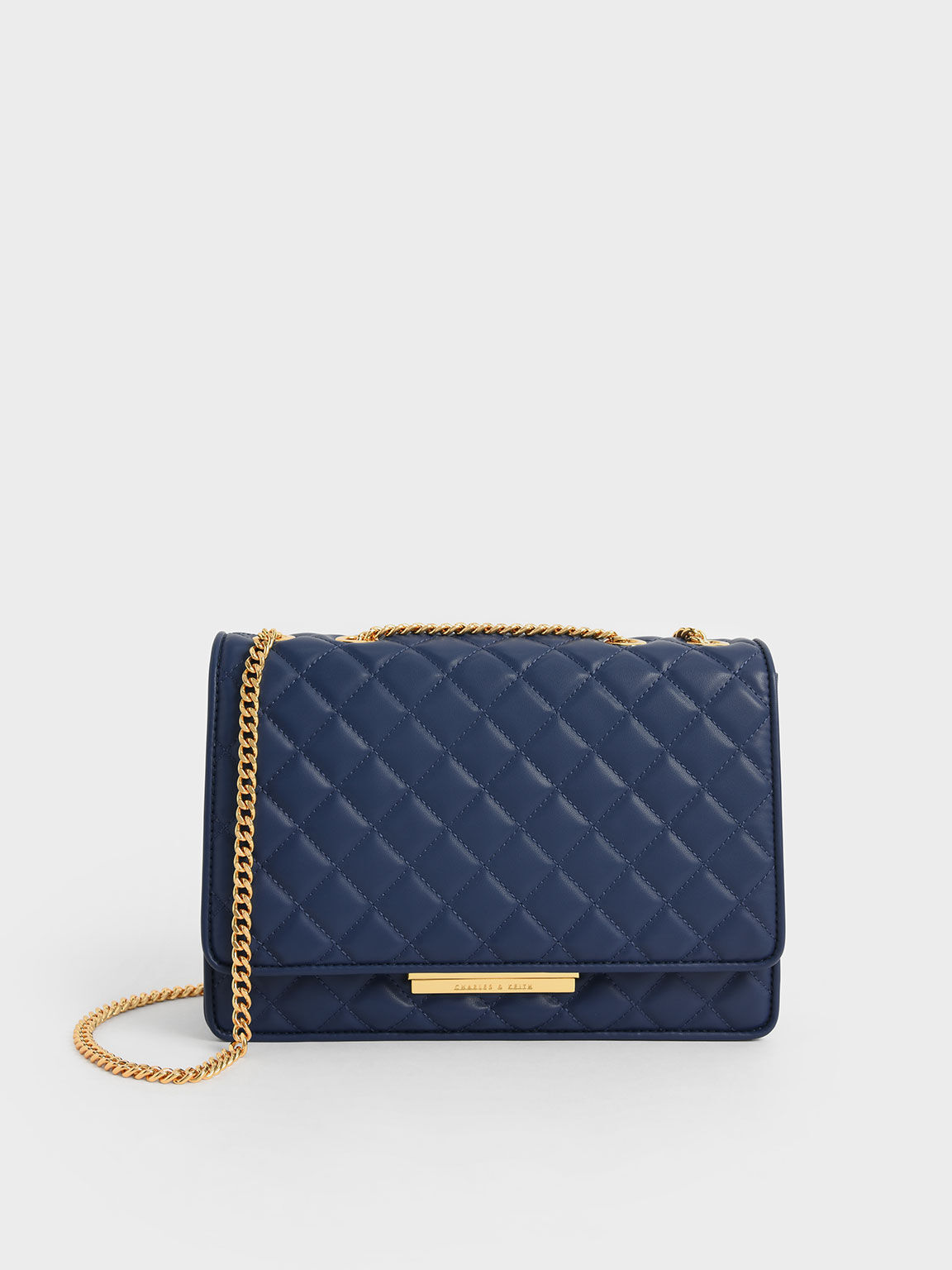 Navy Double Chain Handle Quilted Bag CHARLES KEITH IN