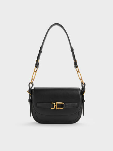 Gwynne Metallic-Accent Saddle Bag, Black, hi-res