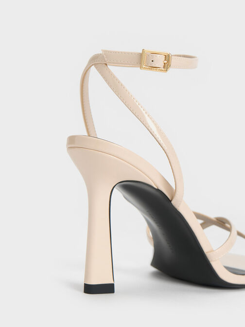 Patent Crossover-Strap Heeled Sandals, Cream, hi-res