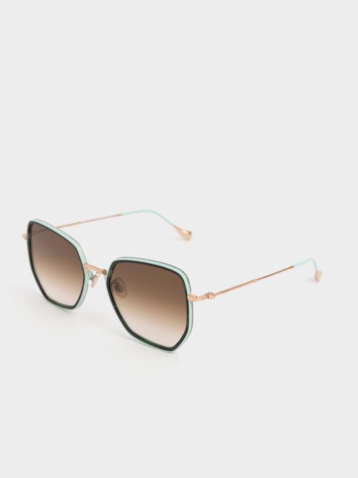 Recycled Acetate Wire-Frame Butterfly Sunglasses, Green, hi-res